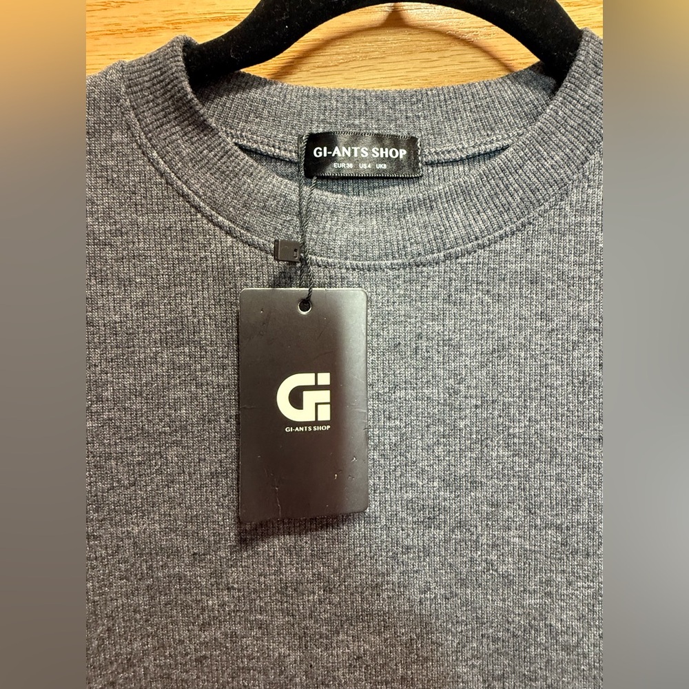 GI-ANTS SHOP Gray Ribbed Knit Midi Dress Short Sleeve Bodycon Size US 4 NWT - Picture 7 of 7